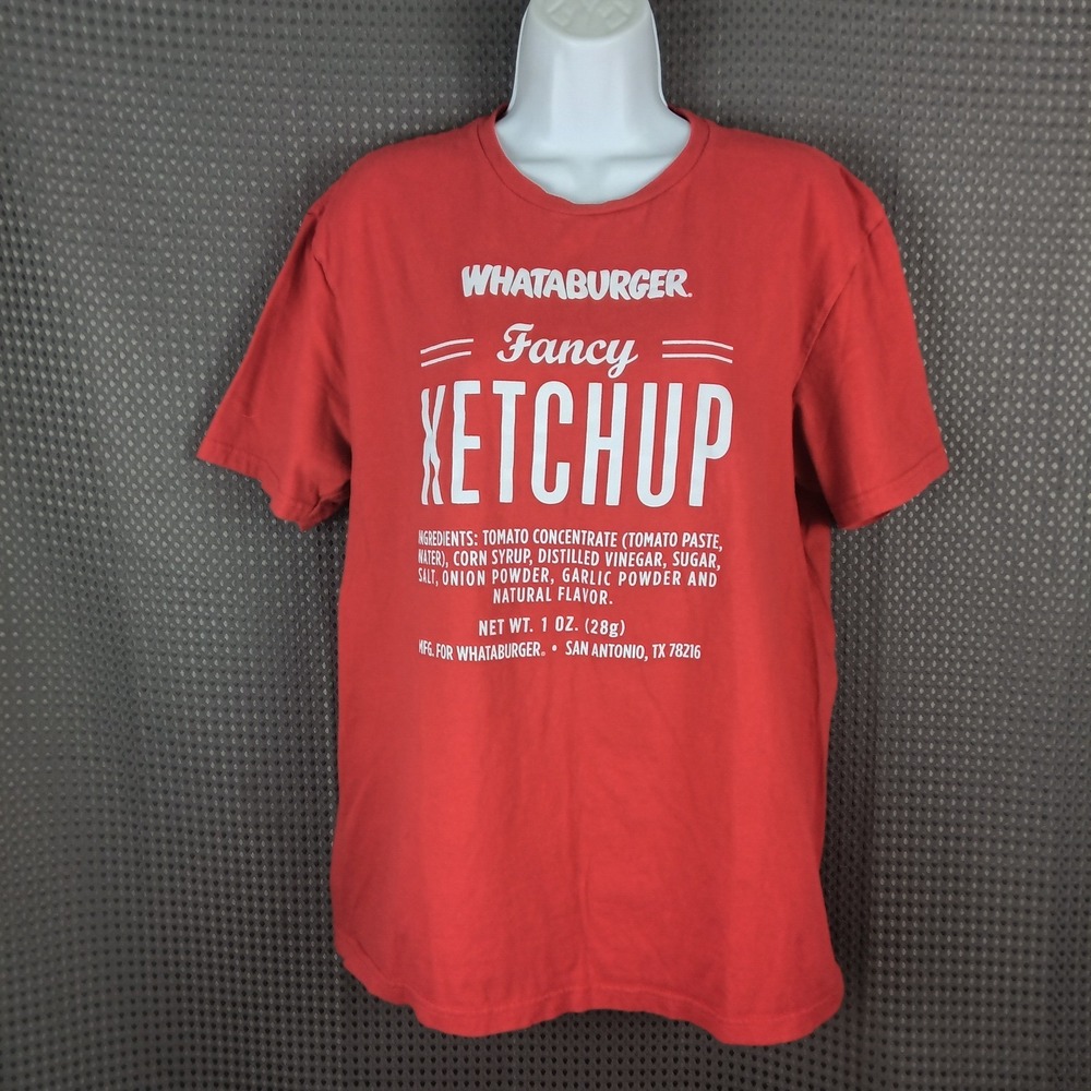 Whataburger Fancy Ketchup Graphic T-Shirt Red Short Sleeve Novelty Tee
